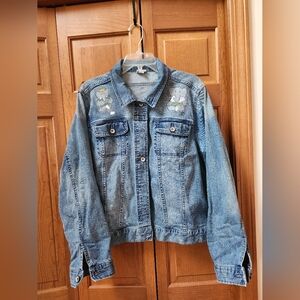 Women's Light Blue Denim Jacket Cutomized With Babar the Elephant Painted Images